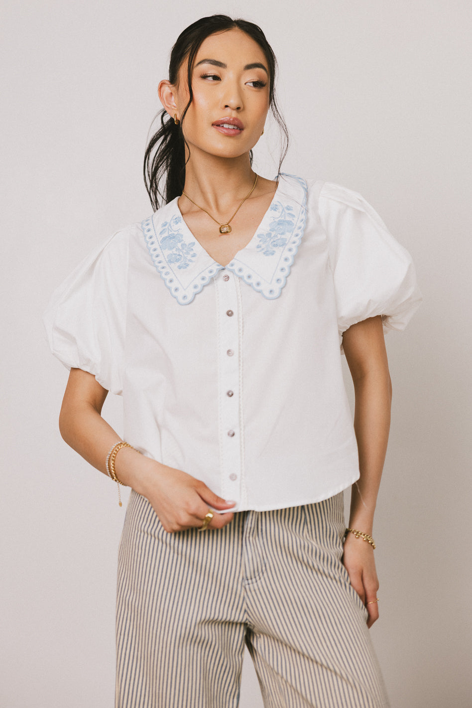 Lara Embroidered Blouse in Off White