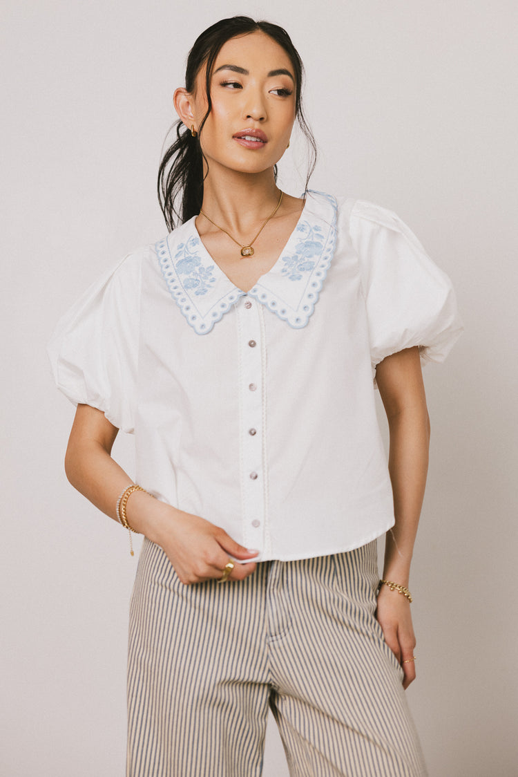 Lara Embroidered Blouse in Off White