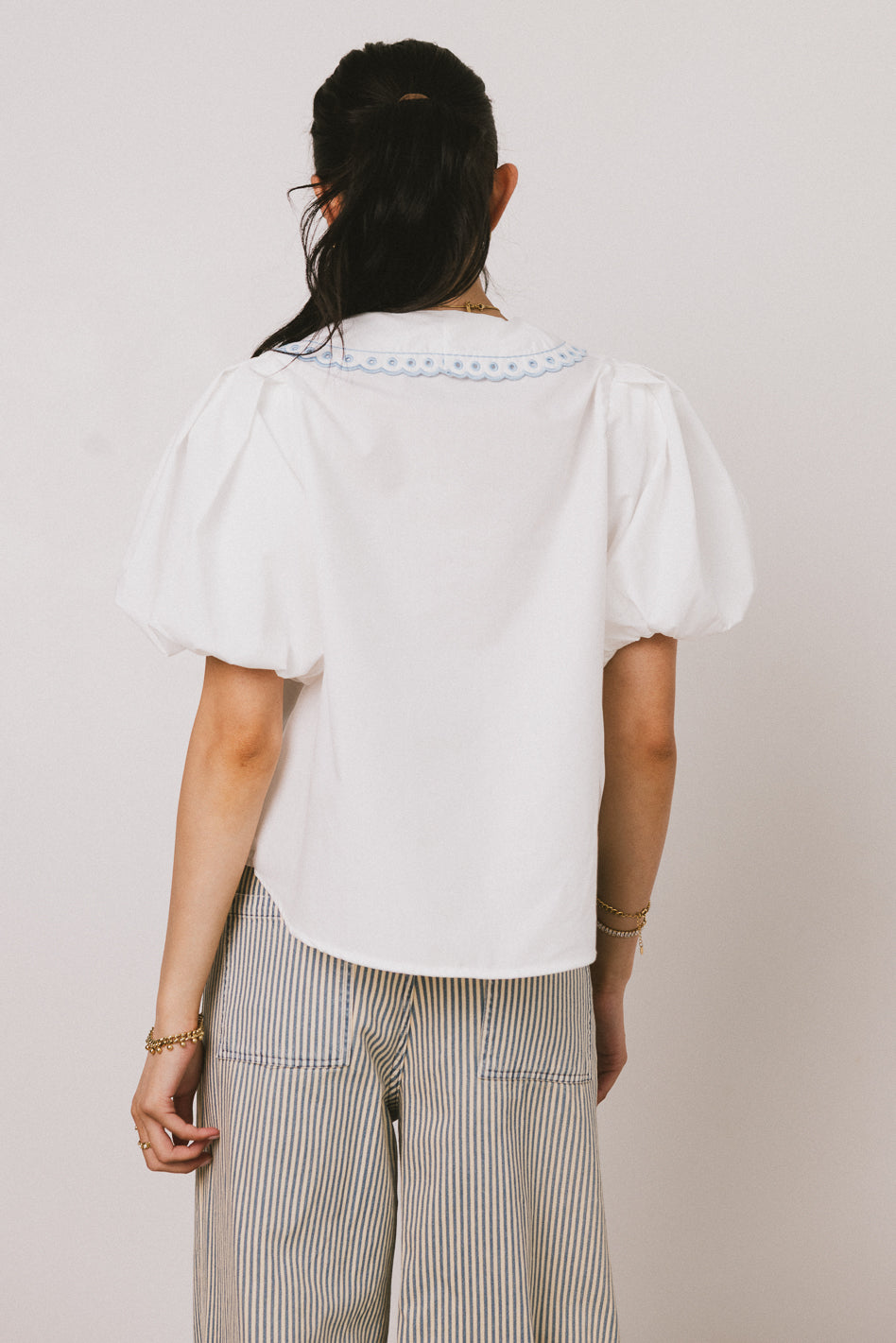 Lara Embroidered Blouse in Off White