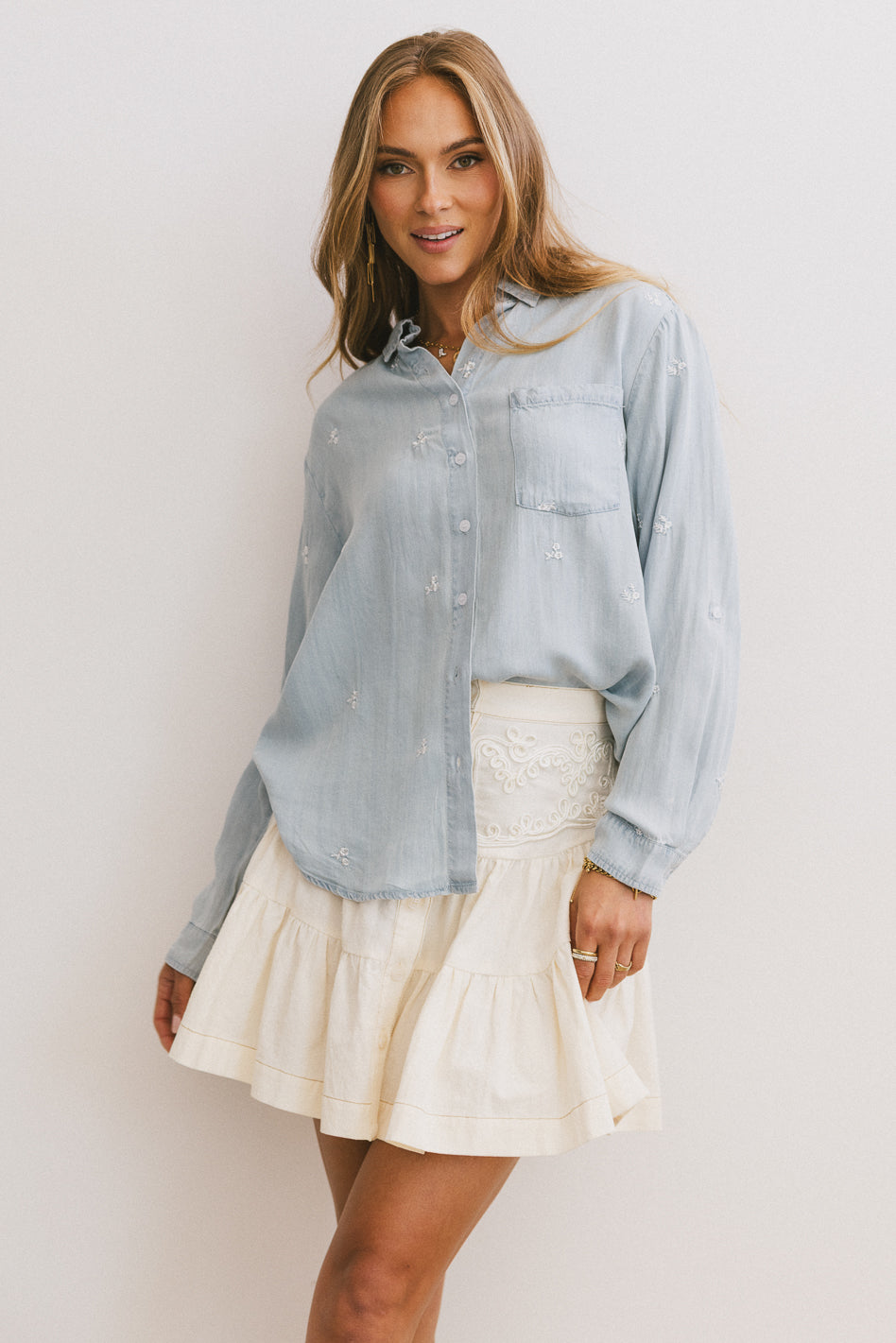 light wash denim button up