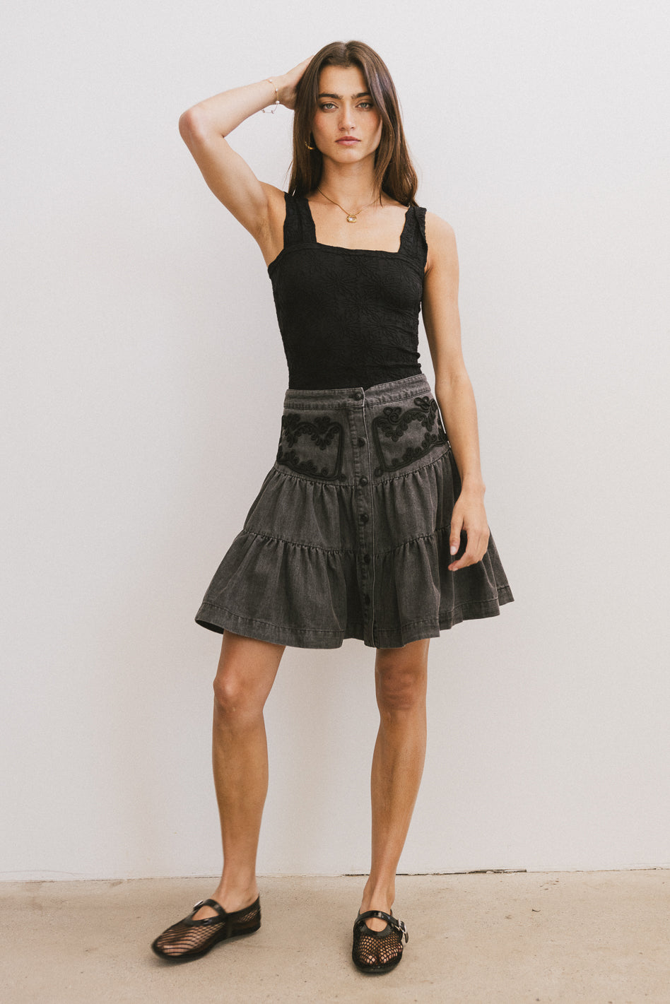 Skyler Tiered Mini Skirt in Black