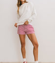 RED DENIM MINI SHORTS