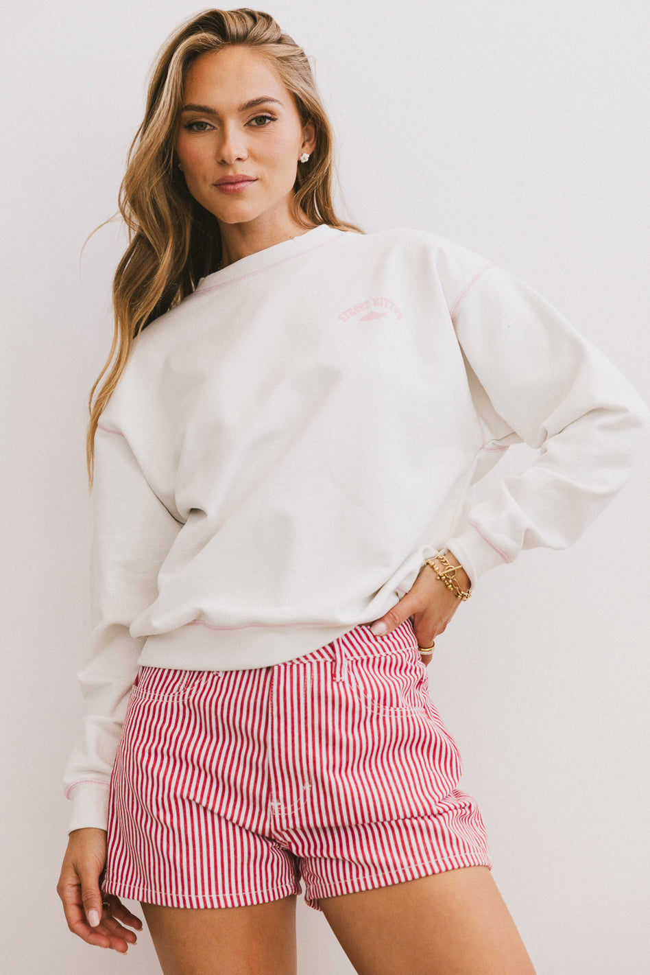 PINK AND WHITE CREW NECK