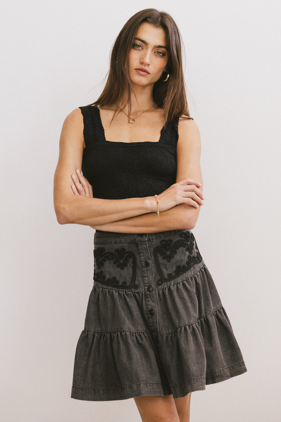 Skyler Tiered Mini Skirt in Black