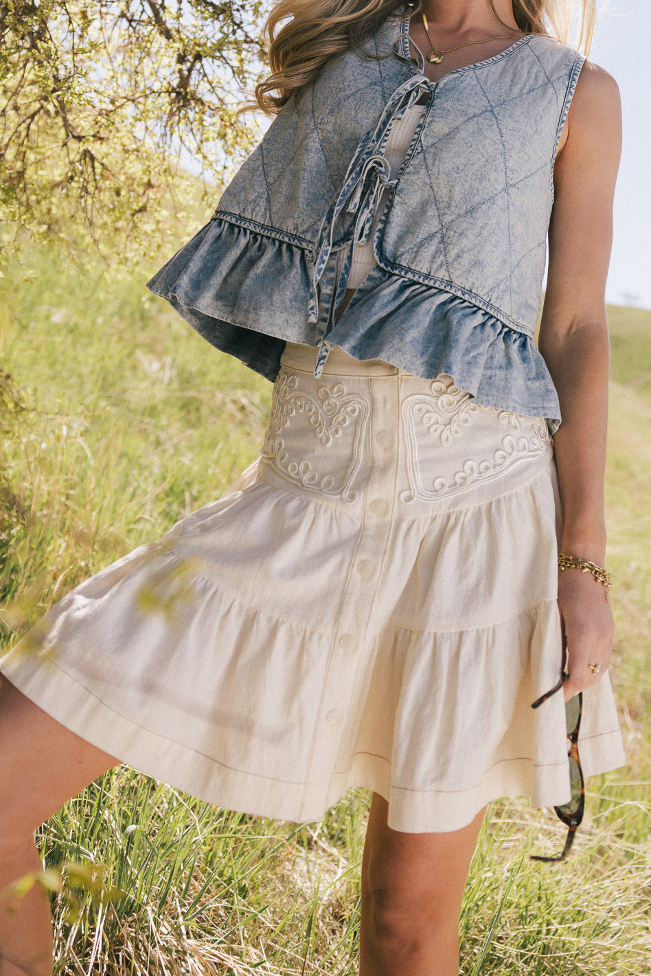 Skyler Tiered Mini Skirt in Cream