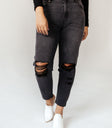 black distressed denim jeans