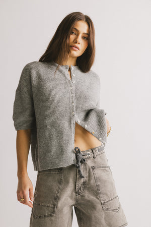 Leah Knit Cardigan in Heather Grey