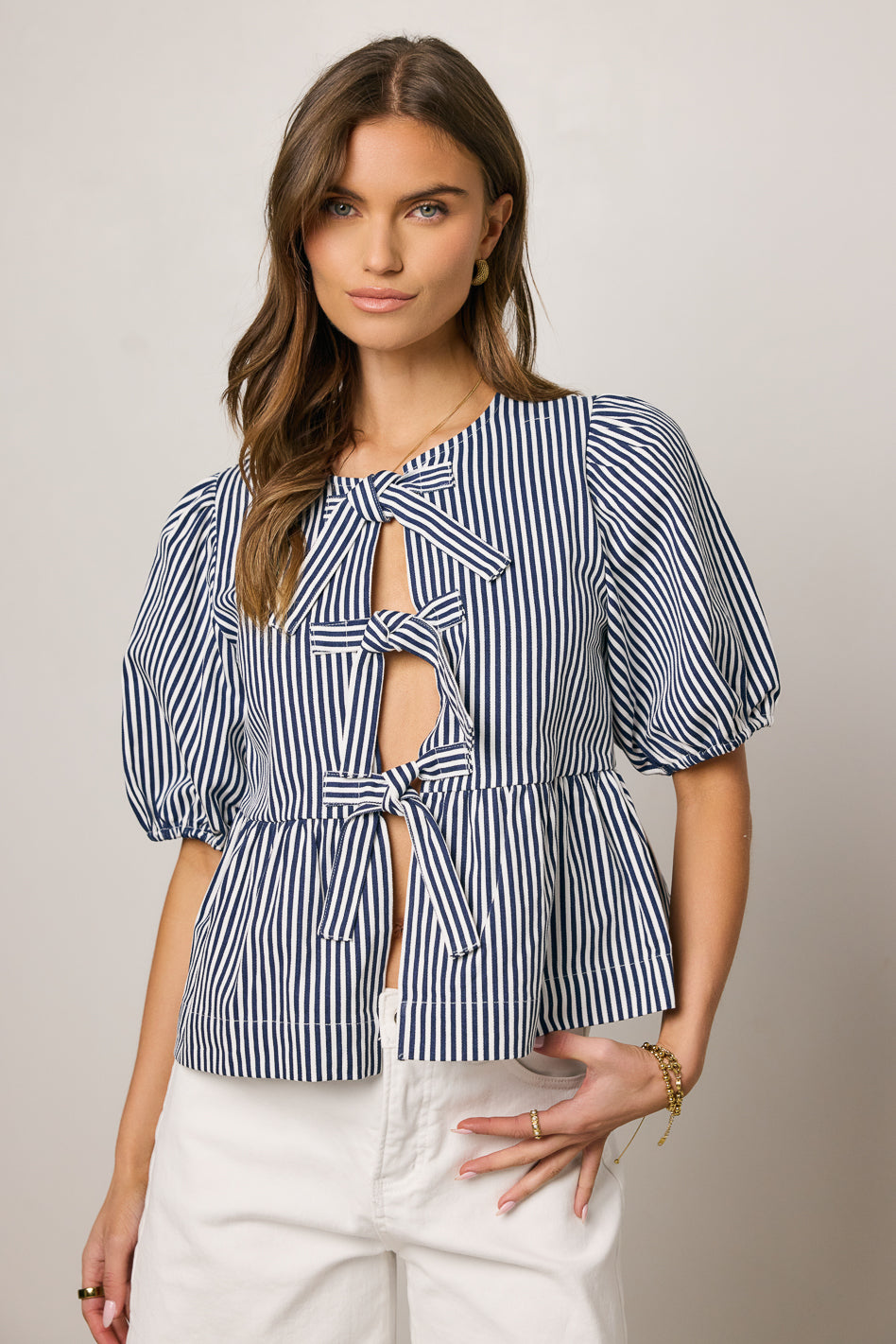 Milandra Striped Peplum Top