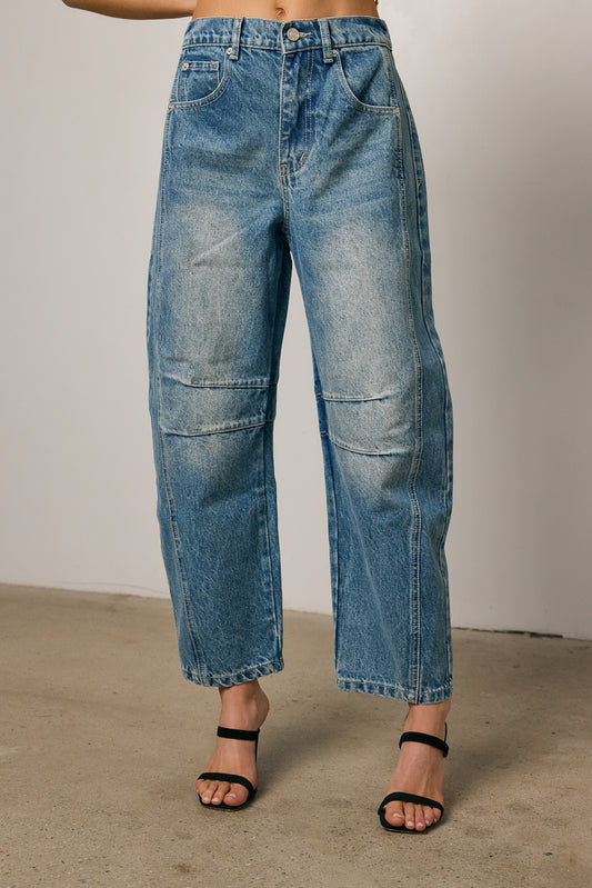 medium wash barrel jeans
