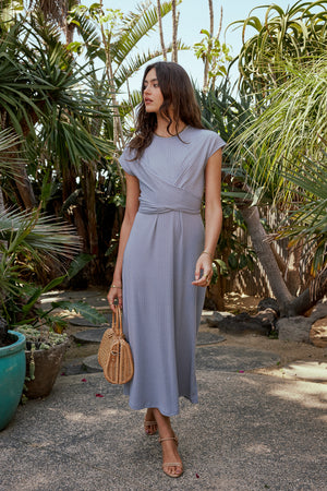 Vaeda Ribbed Tie Dress in Slate Blue