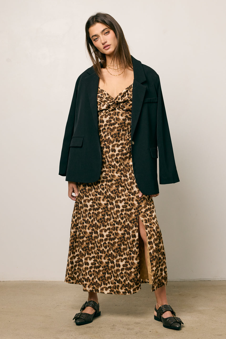 Meradith Leopard Print Midi Dress