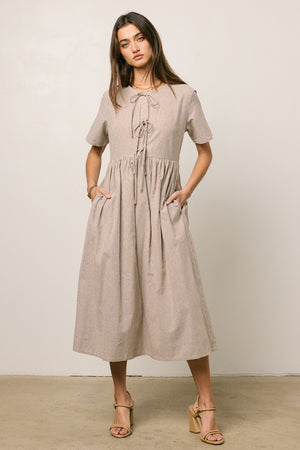 Narla Striped Midi Dress in Brown
