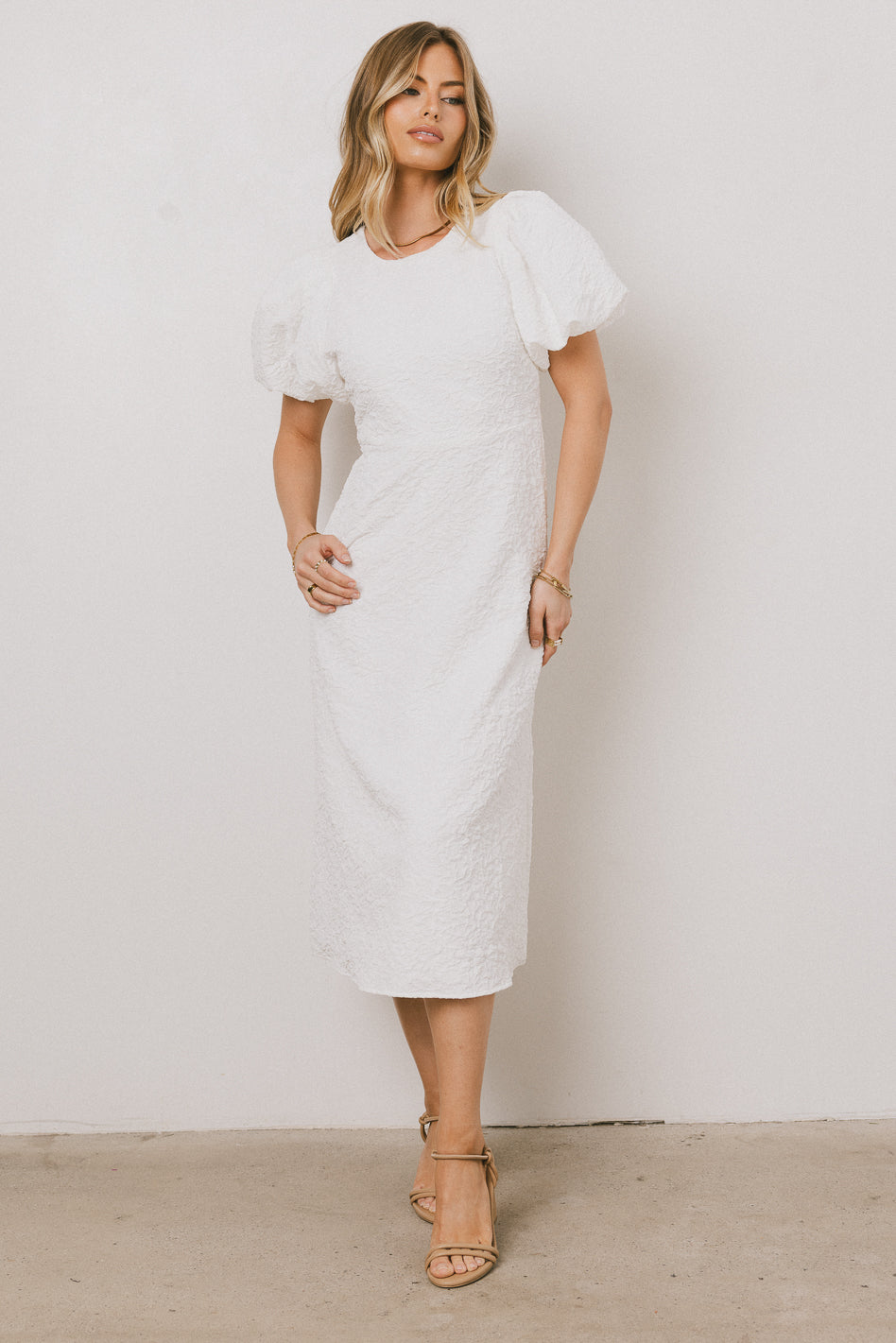 Henry Textured Midi Dress in White