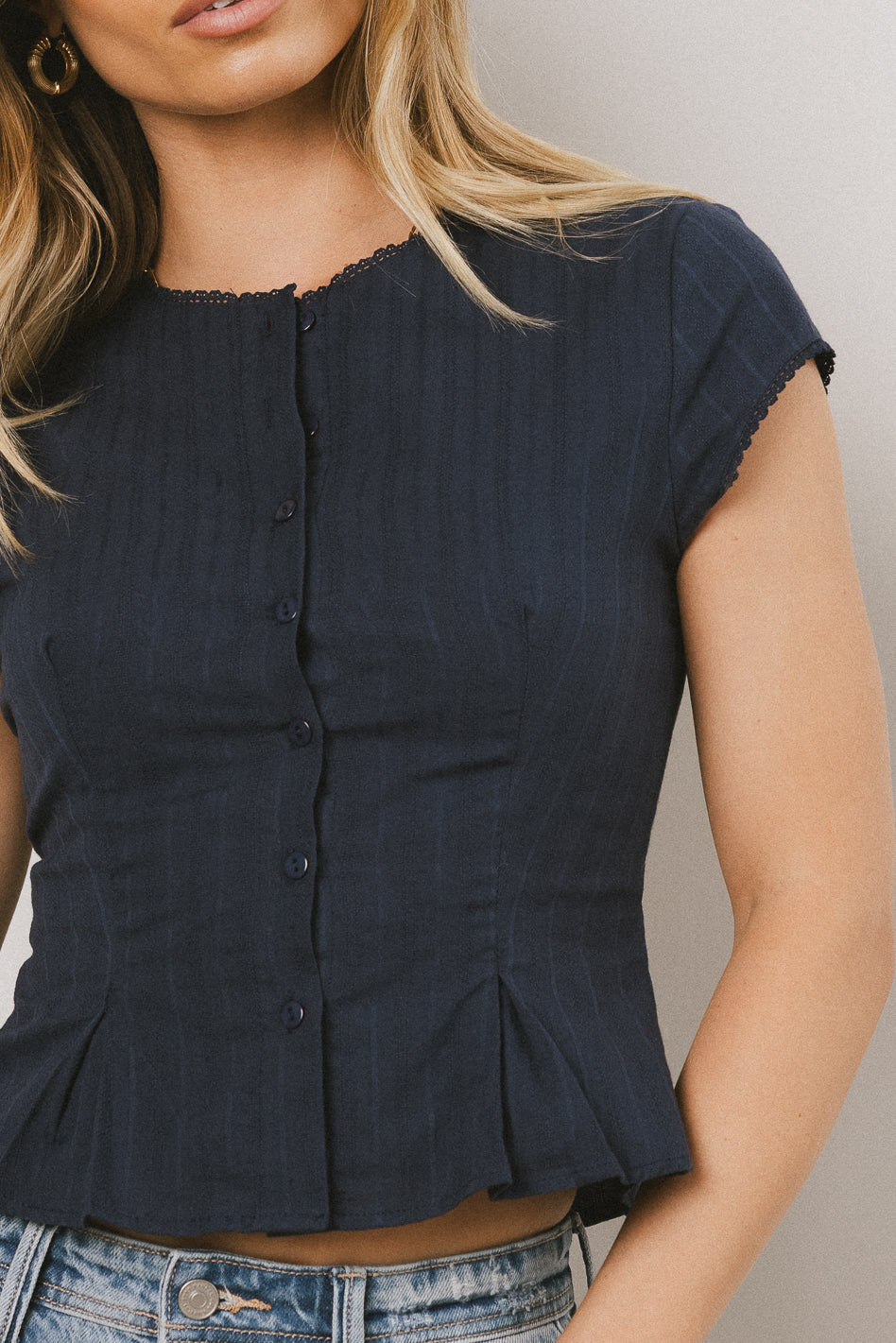 short sleeve blouse in navy
