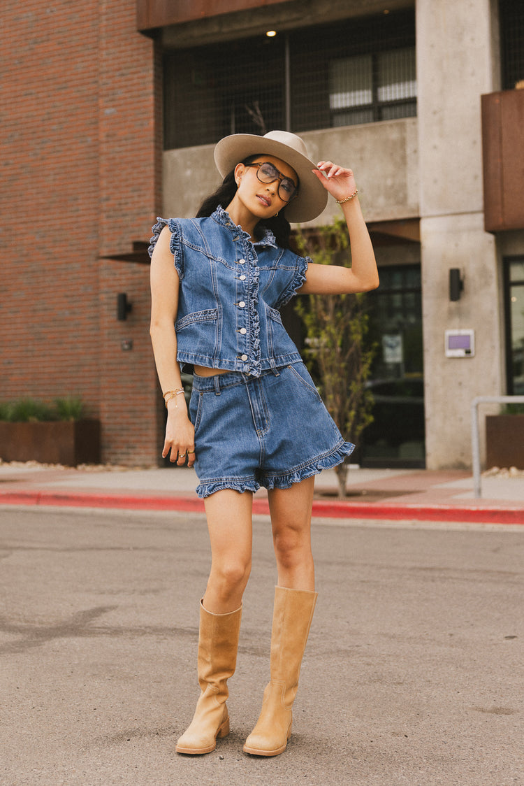 denim ruffle set