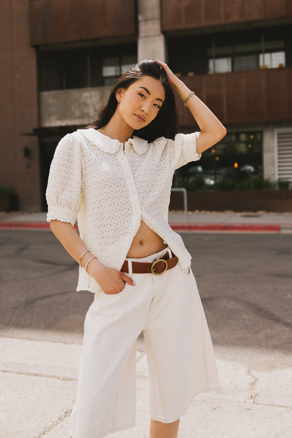 lace collared blouse