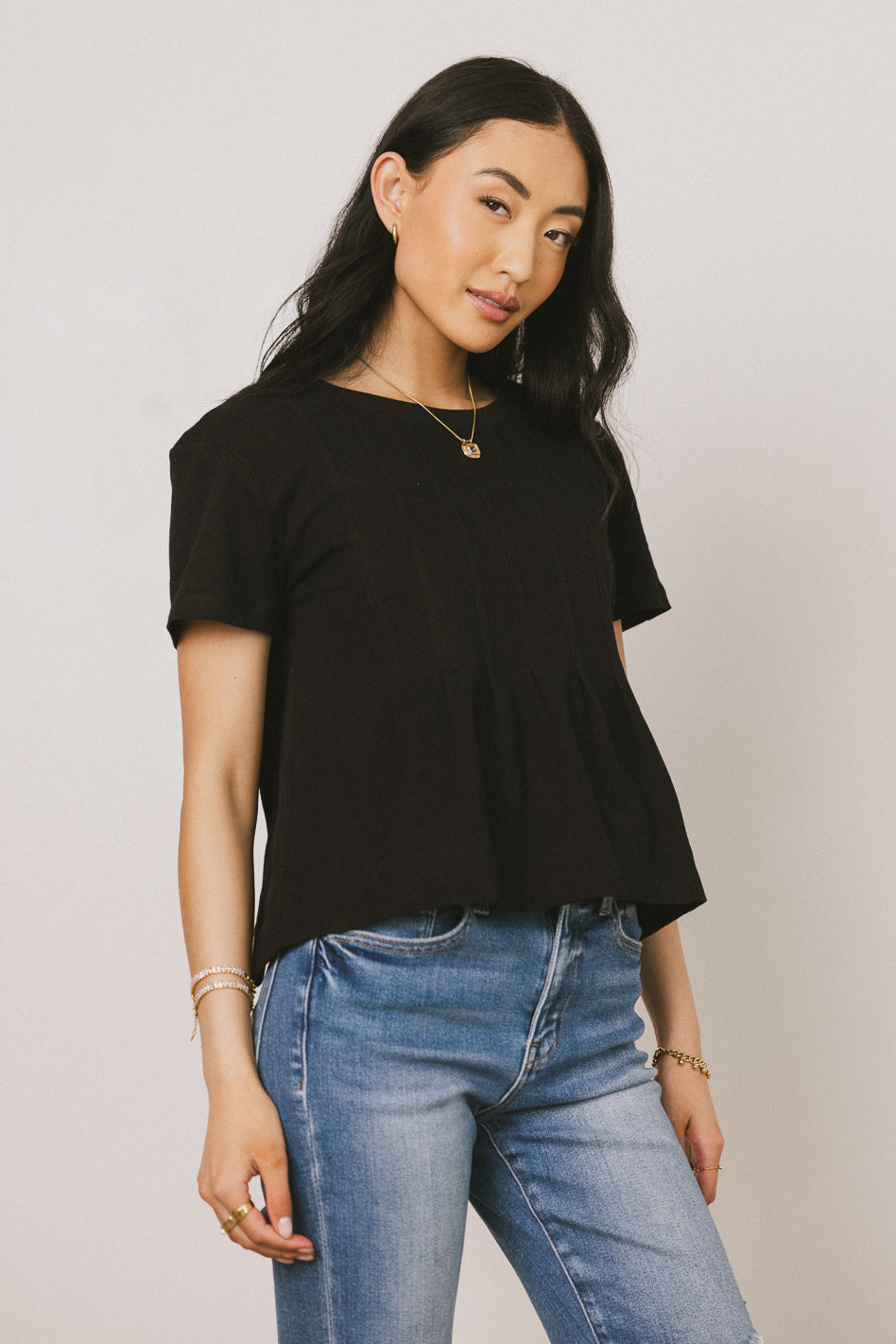 black pleated top 