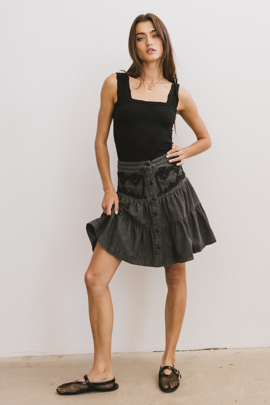 Skyler Tiered Mini Skirt in Black