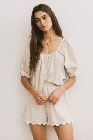 Owen Scalloped Top in Oatmeal